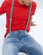 Asos Suspenders In Checkerboard Print - White