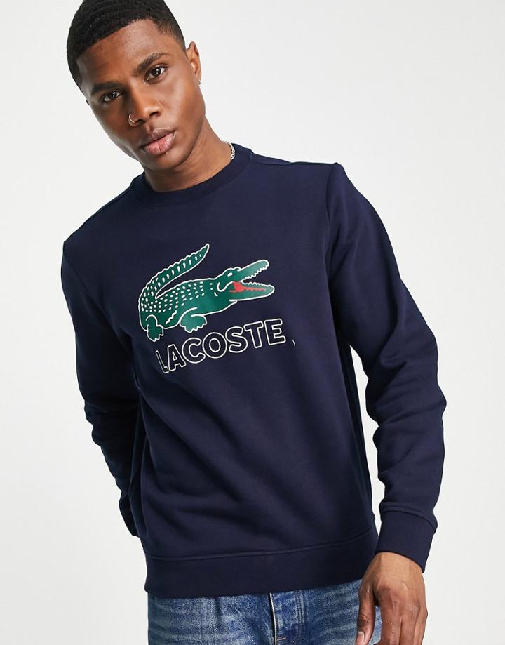 Lacoste Logo Crew Neck Sweatshirt In Black