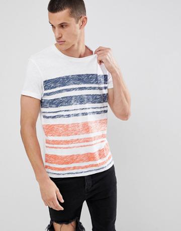 Esprit Slub T-shirt With Stripe - White