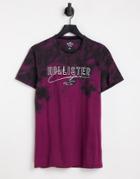 Hollister Large Front Logo Acid Wash T-shirt In Burgundy-red