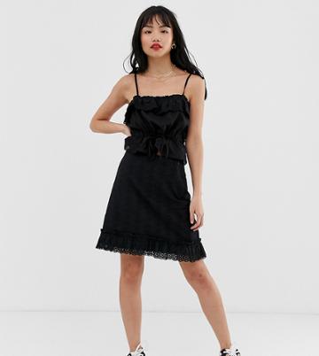 Fashion Union Petite Mini Broderie Skirt - Black