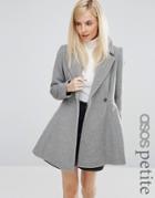 Asos Petite Skater Coat In Wool Blend With Oversized Collar And Self Belt - Gray