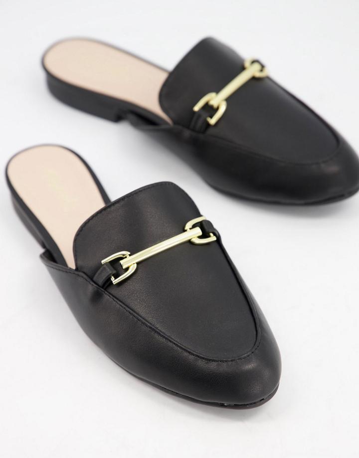Qupid Flat Trim Loafer Mules In Black