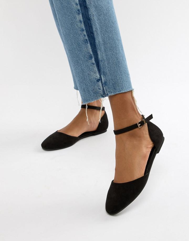 Asos Design Linton Square Toe Ballet Flats - Black