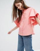 Weekday Frill Sleeve Shirt - Pink