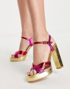 Never Fully Dressed Metallic Color Block Heel In Pink And Red-multi