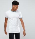 Asos Tall Longline Muscle T-shirt In White With Silver Tipping - White