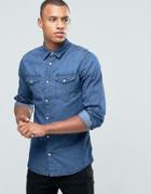 Jack & Jones Denim Shirt With Double Pockets And Press Stud Buttons - Black
