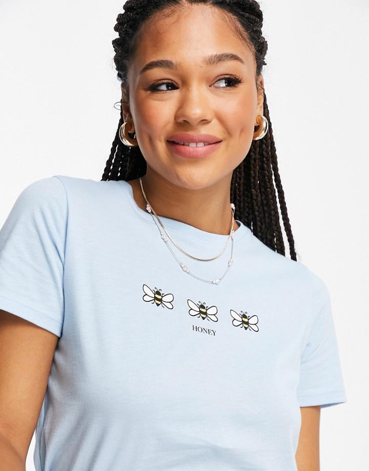New Look Bee Logo T-shirt In Light Blue-blues