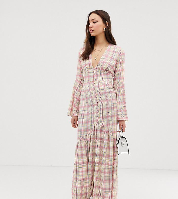 Glamorous Tall Maxi Tea Dress With Button Front In Grid Check