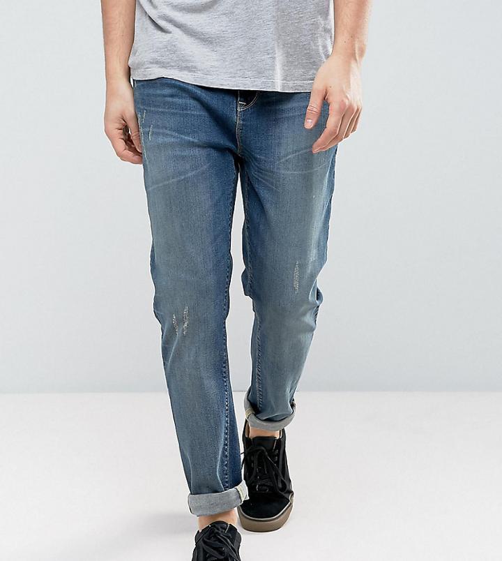 Asos Tall Tapered Jeans In Mid Wash Blue - Blue