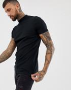 Asos Design Muscle Fit T-shirt In Rib With Turtleneck In Black - Black