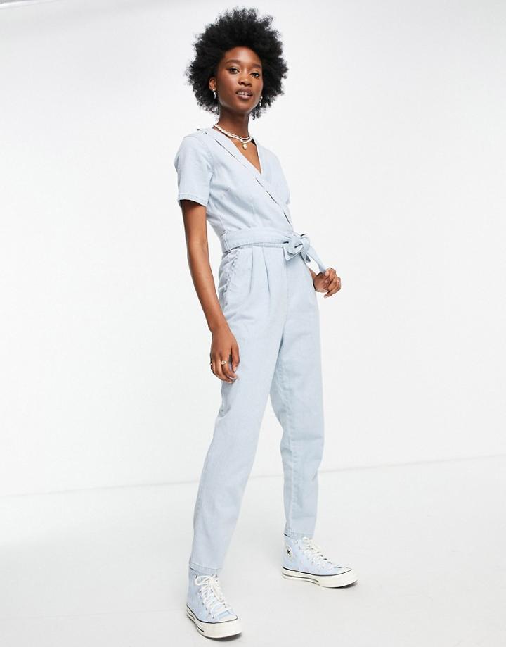 Miss Selfridge Denim Wrap Jumpsuit In Blue-blues