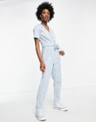Miss Selfridge Denim Wrap Jumpsuit In Blue-blues