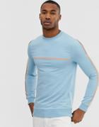 Asos Design Muscle Sweatshirt With Piping In Blue - Blue