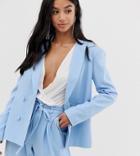 Missguided Petite Tailored Blazer In Powder Blue - Blue