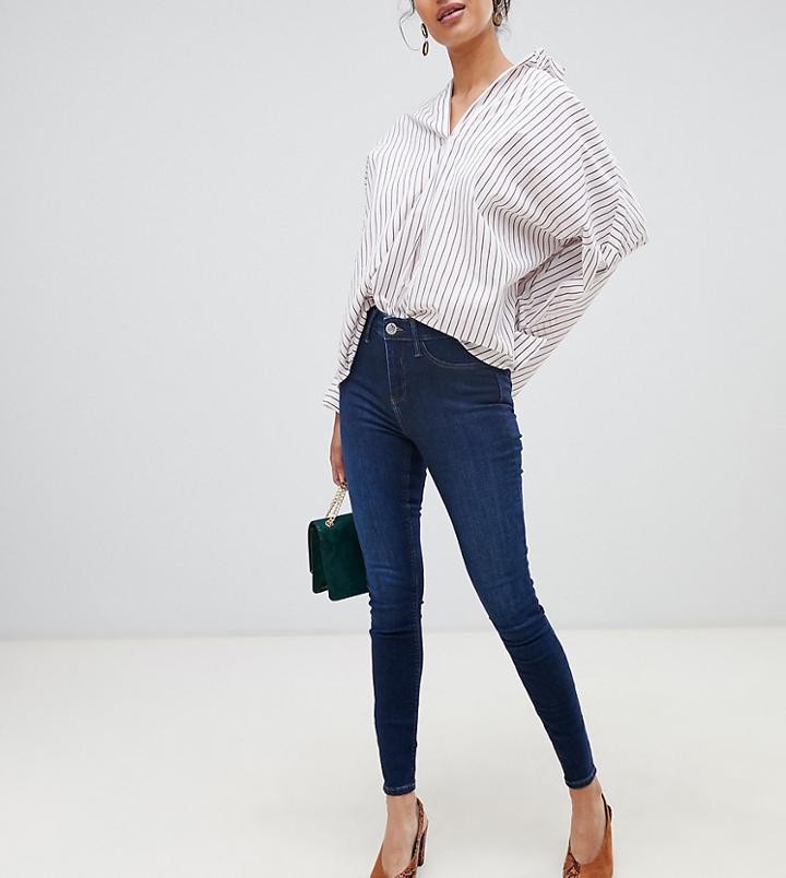 River Island Molly Mid Rise Skinny Jeggings In Dark Wash - Blue