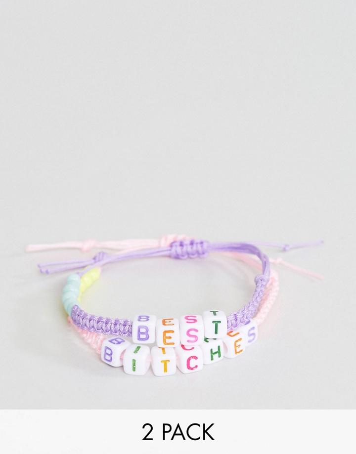Asos Pack Of 2 Best Bitches Friendship Bracelets - Multi