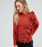 Y.a.s Tall Oversized Ruffle Sweater - Orange