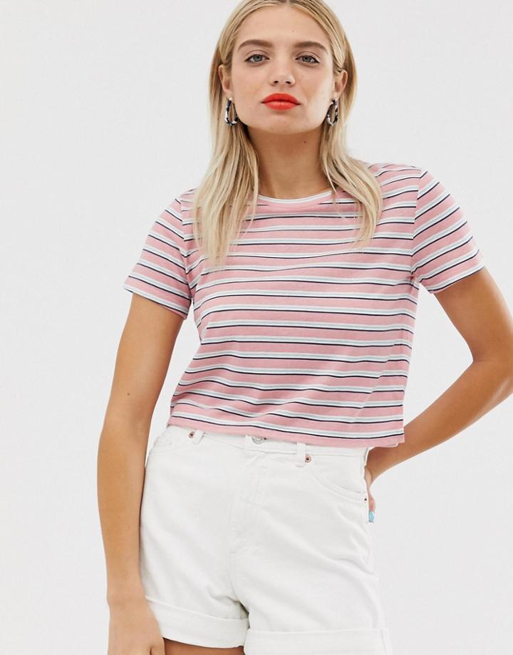Monki Cropped T-shirt In Pink And White Stripe - Multi