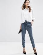 Asos Cigarette Trousers With Tie Waist - Slate