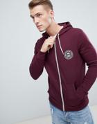 New Look Zip Through Hoodie With Chest Motif In Burgundy - Red