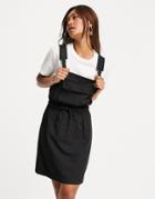 Asos Design Tie Waist Nylon Overall Mini Pinafore Dress In Black