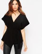 Asos Obi Band Wrap Blouse - Black
