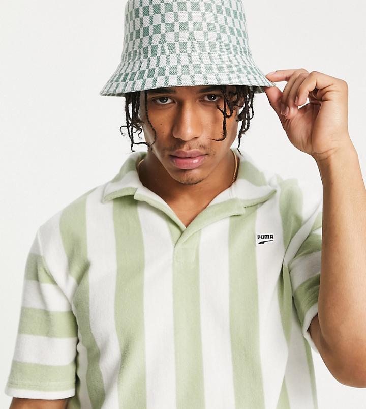 Puma Downtown Towelling Polo Shirt In Green Stripe - Exclusive To Asos
