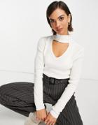 Vila Knitted Top With Long Sleeves And Cut Out Front In White