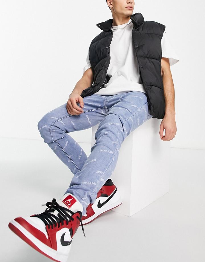 Sixth June All Over Denim Jeans In Blue