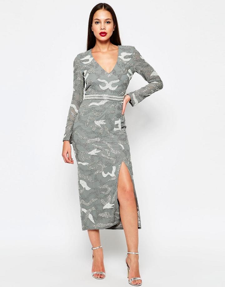 Virgos Lounge Keely Midi Dress With Split - Gray