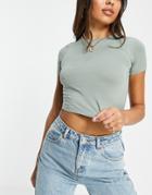 Asos Design Fitted Crop T-shirt In Khaki-green