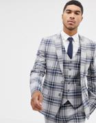 Asos Design Skinny Suit Jacket In Gray Oversized Check