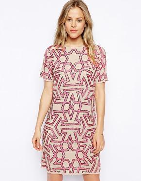 Asos Graphic Beaded T-shirt Dress - Pink