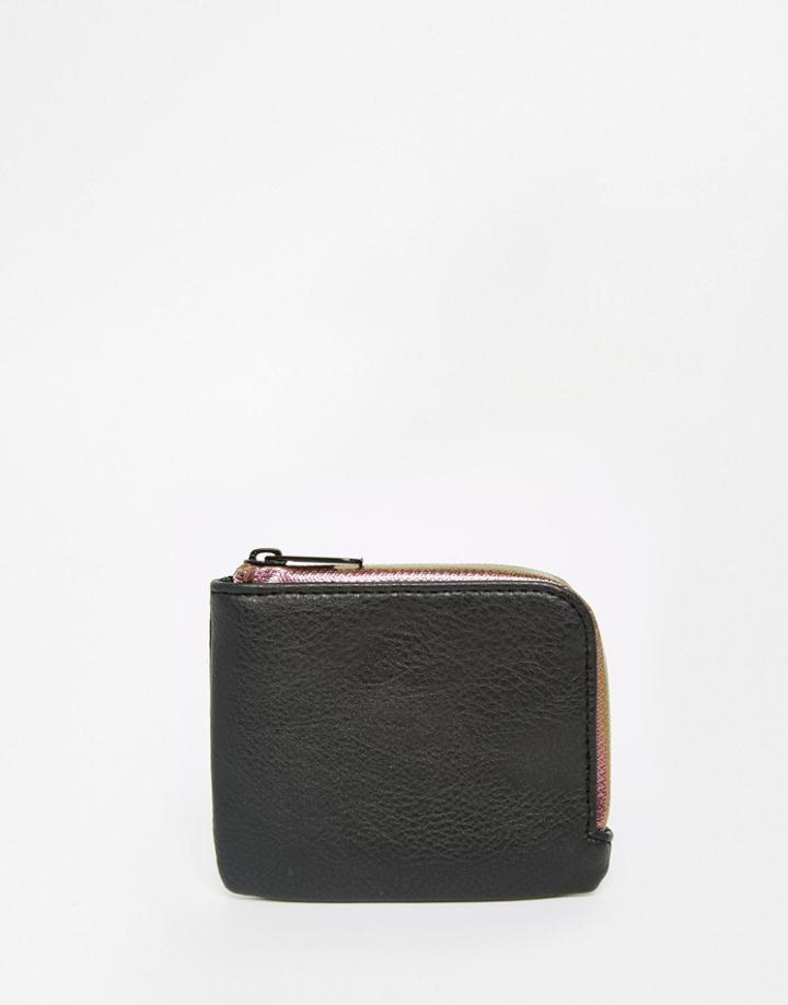 Asos Zip Around Wallet With Iridescent Trim - Black