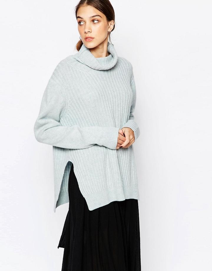 Ganni Oversized Roll Neck Sweater In Pale Blue - Blue 603