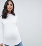 Asos Design Maternity Turtleneck Long Sleeve Top In White - White