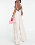 Asos Luxe Wide Leg Pant With Tie Waist In Pinstripe-multi