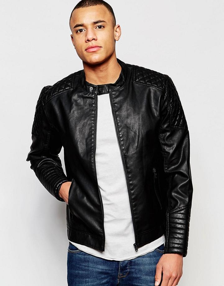 Jack & Jones Faux Leather Jacket - Black