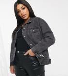 Missguided Plus Oversized Denim Jacket With Rip Detail In Washed Black