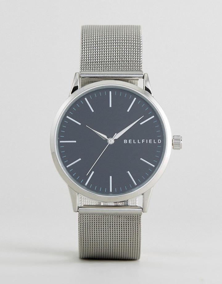 Bellfield Silver Watch With Round Black Dial - Silver
