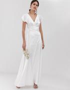 Y.a.s Ruffle Sleeve Jacquard Maxi Dress In White - White