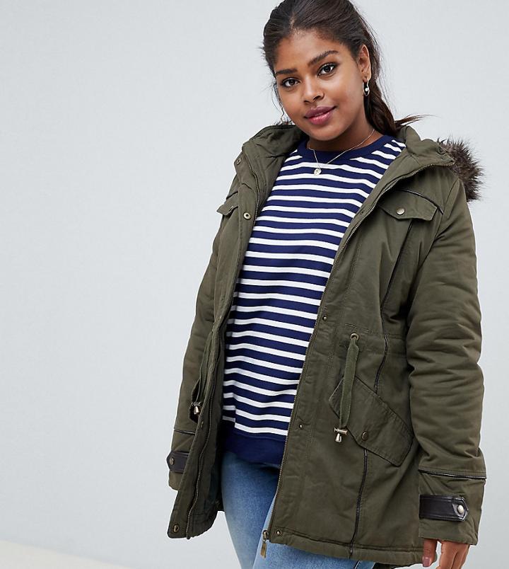 Brave Soul Plus Allure Parka Coat - Green