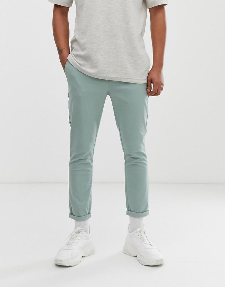 Asos Design Skinny Cropped Chinos In Light Green - Green