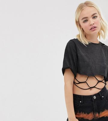 One Above Another Shredded Crop Top In Vintage Wash - Black