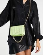 Bershka Chain Detail Quilted Cross Body Bag In Lime-green