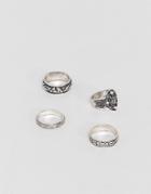 Asos Design Ring Pack In Burnished Silver With Cross - Silver
