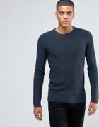 Selected Homme Ribbed Crew Neck Sweater - Blue