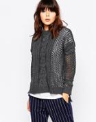 Native Youth Cable Contrast Open Knit Sweater - Gray